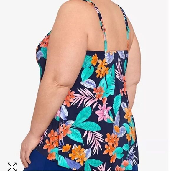 Swim Solutions Navy Multi Plus Size swimsuit Double Strap Tankini Size 16W $79 - Picture 11 of 15